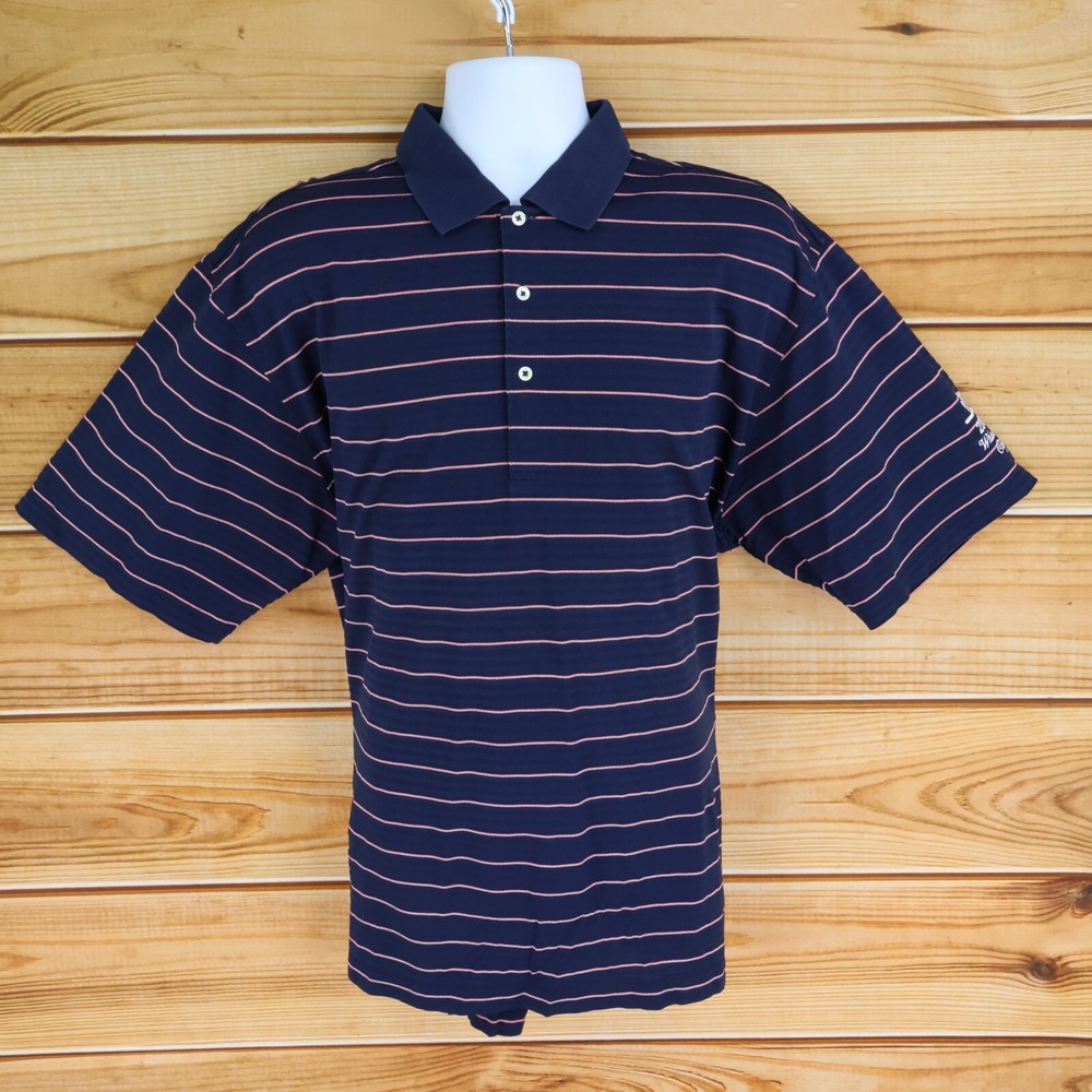 Fairway & Greene Pureformance Polo Shirt Mens Sz L Blue Striped White Eagle Cup‎